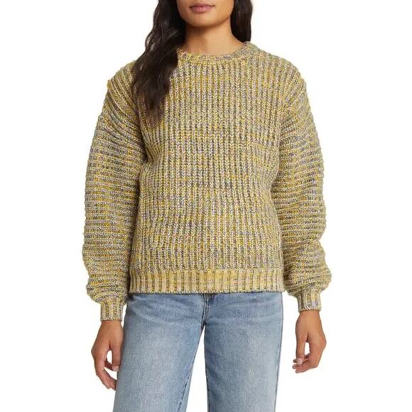 Magaschoni Women's Blue & Yellow Chunky Wool Blend Sweater Size Medium - Picture 1 of 7